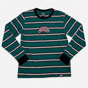 Broken Promises Green Pink Striped Long Sleeve Graphic Tee Streetwear Size M